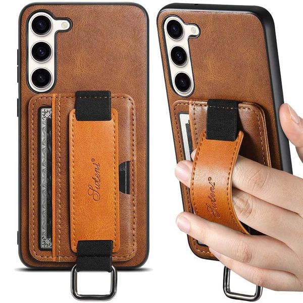 Кожаный чехол Wallet case and straps для Samsung Galaxy S24 Коричневый | Brown 70066 фото