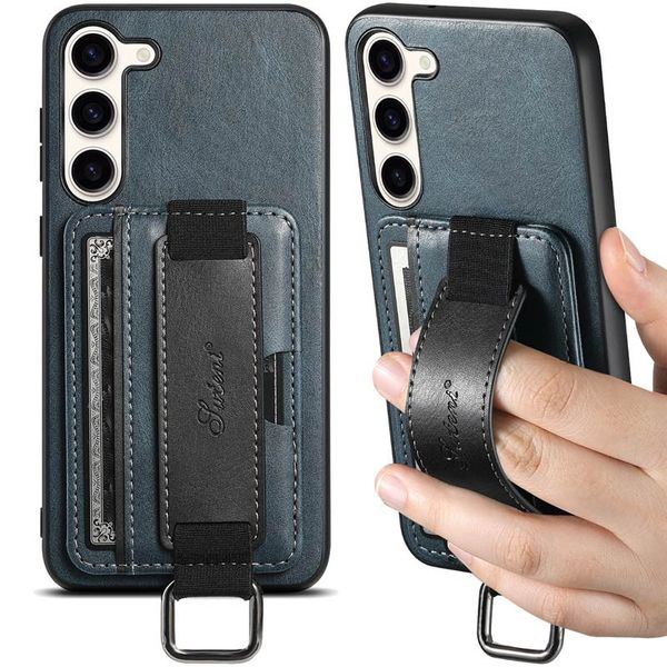 Кожаный чехол Wallet case and straps для Samsung Galaxy S24 Синий | Blue 70066 фото